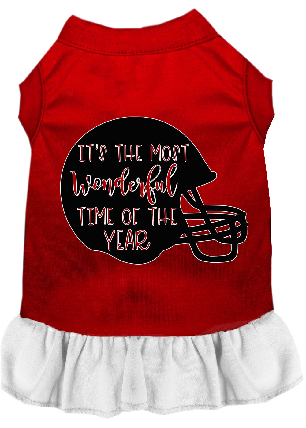 Most Wonderful Time of the Year (Football) Screen Print Dog Dress Red with White Lg